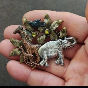 1980s Signed Kenneth Cole Safari Mixed Metal Brooch
